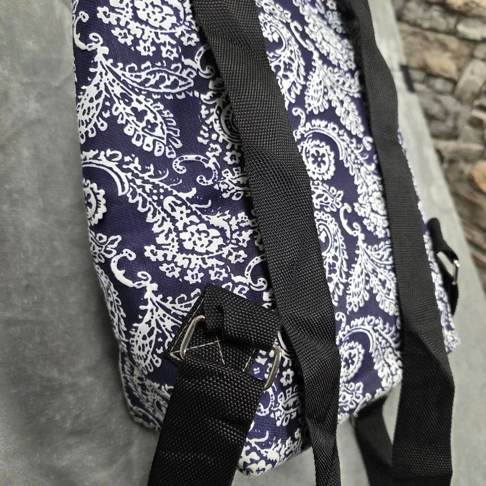 Unbranded Mini Backpack Women Small Navy White Paisley Fair Faux‎ Leather Trim